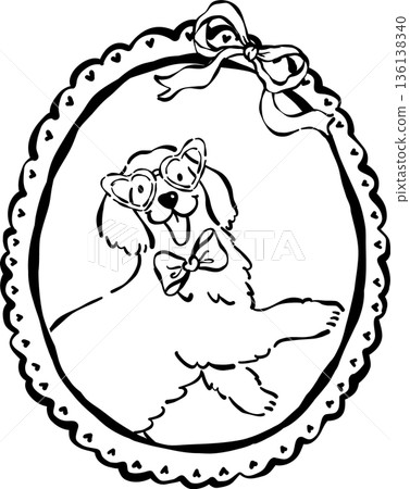 Cute Valentine Dog Golden Retriever Outline Wear Bow Tie and Heart Sunglasses in Vintage Frame Whimsical Hand Drawn Cute Valentine Dog Golden Retriever Outline Wear Bow Tie and Heart Sunglasses in Vintage Frame Whimsical Hand Drawn 136138340