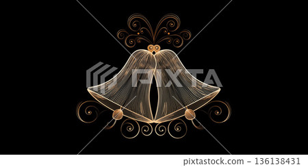 Elegant Gold Bell With Swirls, Delicate Gold Bell Adornment With Filigree And Swirling Patterns 136138431