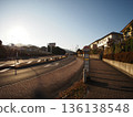 sunset over a residential area 136138548
