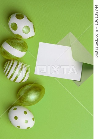 Easter eggs blank message card green background Easter eggs blank message card green background 136138744