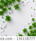 St Patrick's Day Shamrock Border Background with Copy Space Green Clover Frame Minimal Holiday Design 136138777