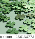 Green Shamrock Clover Confetti Background Flat Lay St Patrick's Day Festive Texture 136138778