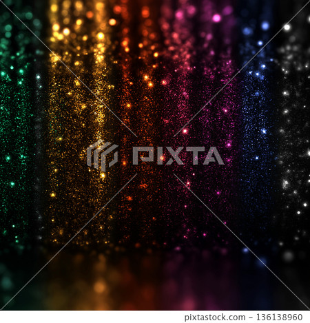 Rainbow Light Streaks Glitter Sparkle Background Colorful Bokeh Abstract Falling Particles Festive Gradient Texture 136138960