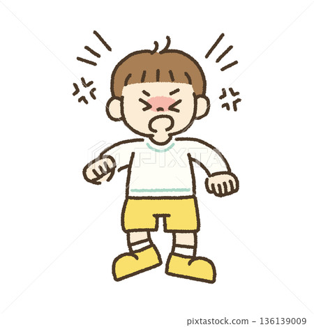 Hand-drawn illustration of a boy having a tantrum 136139009