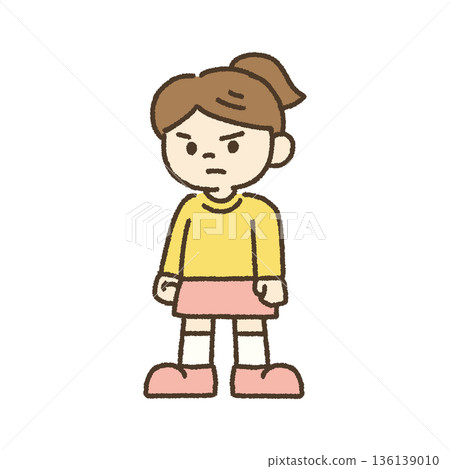 手繪插圖，描繪了一個女孩怒目而視，緊握著拳頭。 136139010