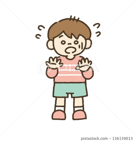 Hand-drawn illustration of a boy panicking 136139013