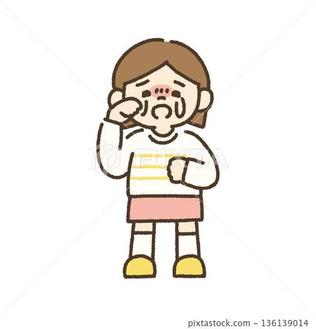 手繪插圖，描繪了一個哭泣的女孩 136139014