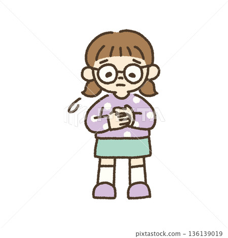 手繪插圖，描繪了一個令人心碎的悲傷女孩 136139019