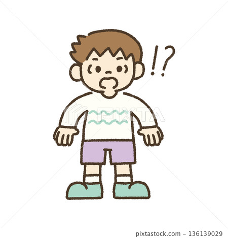 手繪插圖，描繪了一個驚訝的男孩 136139029