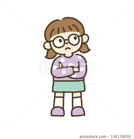 手繪插圖,描繪了一個女孩在思考某件事。 手繪插圖,描繪了一個女孩在思考某件事。 136139030