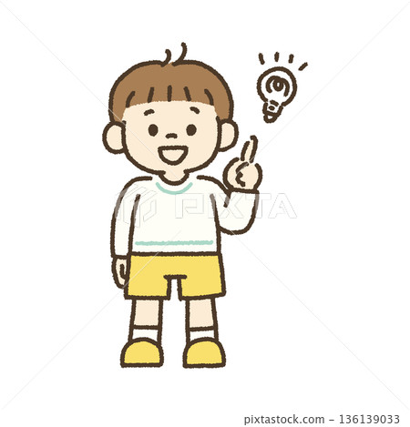 Hand-drawn illustration of a boy who has an idea 136139033