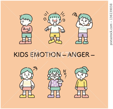 Children's angry emotions illustration set: rebellious, bad mood, tantrums, sulking Children's angry emotions illustration set: rebellious, bad mood, tantrums, sulking 136139038