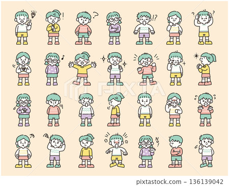 A set of hand-drawn illustrations depicting children's emotions A set of hand-drawn illustrations depicting children's emotions 136139042