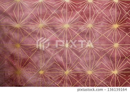 奢華的日式現代幾何圖案背景素材，粉紅色和金色的傳統日式圖案。 136139164