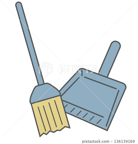 Simple illustration of a dustpan and broom (cleaning, cleaning supplies, blue) Simple illustration of a dustpan and broom (cleaning, cleaning supplies, blue) 136139169