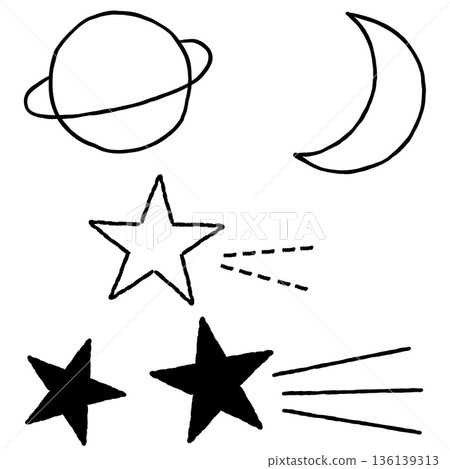 手繪的行星、恆星和月亮插圖 136139313