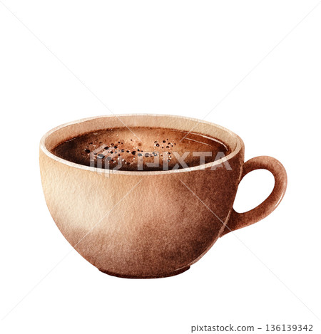 水彩風格的咖啡杯插圖，背景透明（png格式） 136139342