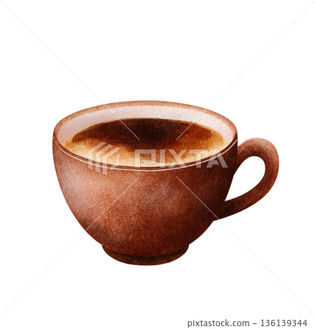 水彩風格的咖啡杯插圖，背景透明（png格式） 136139344