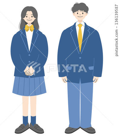 身著校服的高中男女生全身插畫 | 第一組 136139587
