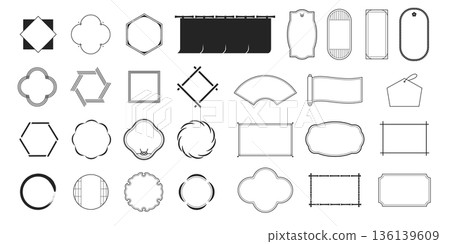 單色日式相框裝飾套裝 裝飾品 裝飾相框 裝飾品 裝飾品 向量圖 136139609
