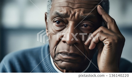 A man with a gloomy expression suffering from depression is alone and suffering from mental health and mental well-being 136140220