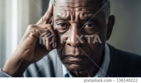 A man with a gloomy expression suffering from depression is alone and suffering from mental health and mental well-being 136140222