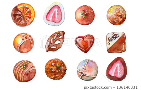 色彩繽紛的巧克力水彩插畫 136140331