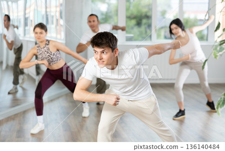 Group of young people dancing hip hop 136140484