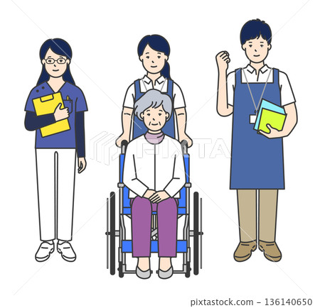 坐輪椅的老人和護理人員插圖向量圖 136140650
