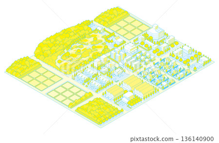 Suburban cityscape illustration. Isometric city. 136140900