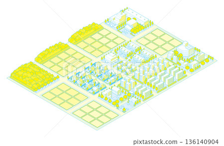 Suburban cityscape illustration. Isometric city. 136140904