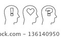 Icon set of idea and thinking concepts. Question, solution, like. Black and white vector illustration 136140950