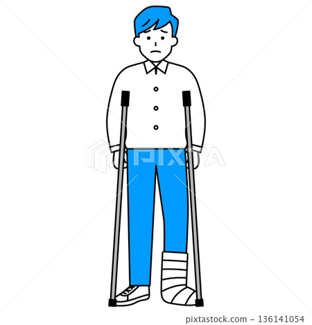 A young man with a leg injury and using crutches A young man with a leg injury and using crutches 136141054