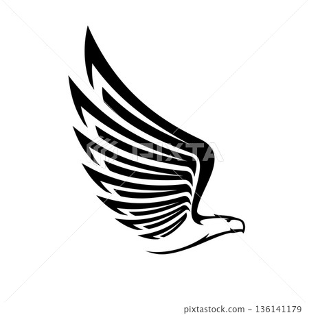 Eagle or hawk bird icon for business or company corporate symbol, vector falcon with wings. Flying eagle or hawk in creative simple minimal line design for company label, brand or corporation badge Eagle or hawk bird icon for business or company corporate symbol, vector falcon with wings. Flying eagle or hawk in creative simple minimal line design for company label, brand or corporation badge 136141179