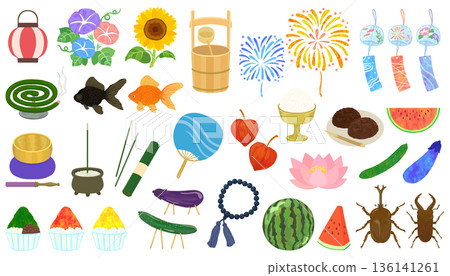 Obon illustration set vector material Obon illustration set vector material 136141261