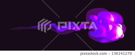 Cartoon magic purple smoke effect, fantasy cartoon explosion, glowing vfx cloud with magical fire. Vector wizard blast, power light, glow energy, spark, dust and boom, fight effect, trail or flare Cartoon magic purple smoke effect, fantasy cartoon explosion, glowing vfx cloud with magical fire. Vector wizard blast, power light, glow energy, spark, dust and boom, fight effect, trail or flare 136141270