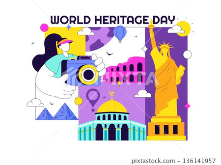 World Heritage Day Vector Illustration on April 18 Celebrating Commemorative Monuments And Historic Sites From Multiple Countries With Flat Background 136141957