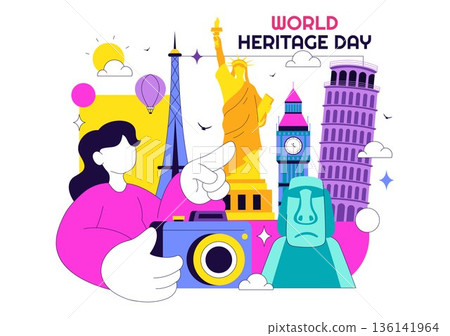World Heritage Day Vector Illustration on April 18 Celebrating Commemorative Monuments And Historic Sites From Multiple Countries With Flat Background 136141964