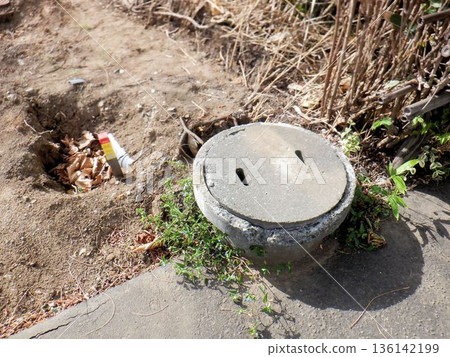 一個埋在地下的舊箱子及其周圍的地面(目前外部狀況) 一個埋在地下的舊箱子及其周圍的地面(目前外部狀況) 136142199