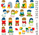 Illustration set of children enjoying reading 136142582