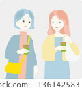 Illustration of women enjoying traveling and shopping 136142583