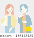 Illustration of women enjoying traveling and shopping 136142585