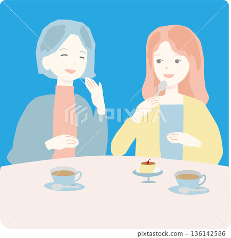 描繪女性享受旅行和購物的插圖 描繪女性享受旅行和購物的插圖 136142586