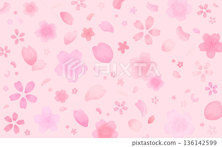 水彩風格可愛櫻花背景_橫向 水彩風格可愛櫻花背景_橫向 136142599