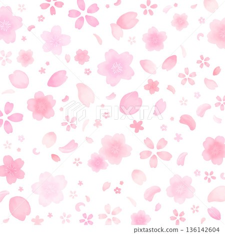 水彩風格可愛櫻花背景_無背景_正方形 136142604