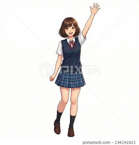 Cute high school girl waving her hand - Stock Illustration [136142821 ...