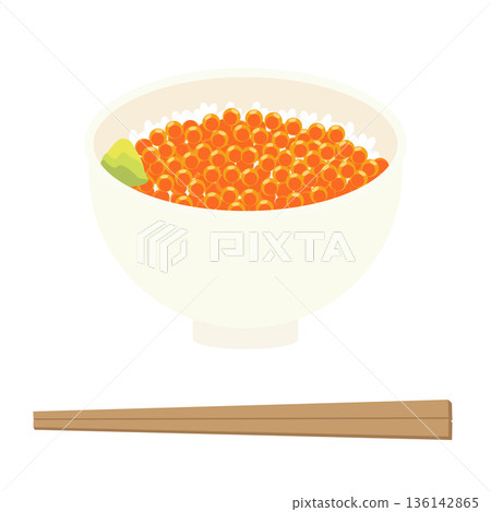 Simple illustration of salmon roe bowl and chopsticks Simple illustration of salmon roe bowl and chopsticks 136142865