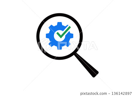 Magnifying Glass Over Gear With Checkmark Symbolizing Quality Assurance And Process Improvement 136142897