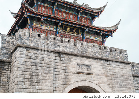 tourists travel in Dujiangyan city, Guanxian Ancient City near Chengdu. Landmark and popular for tourism attraction. 1 November 2025, Dujiangyan, Sichuan, China 136143075