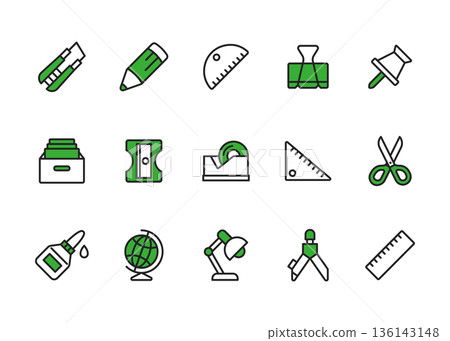 Stationery icon set Stationery icon set 136143148